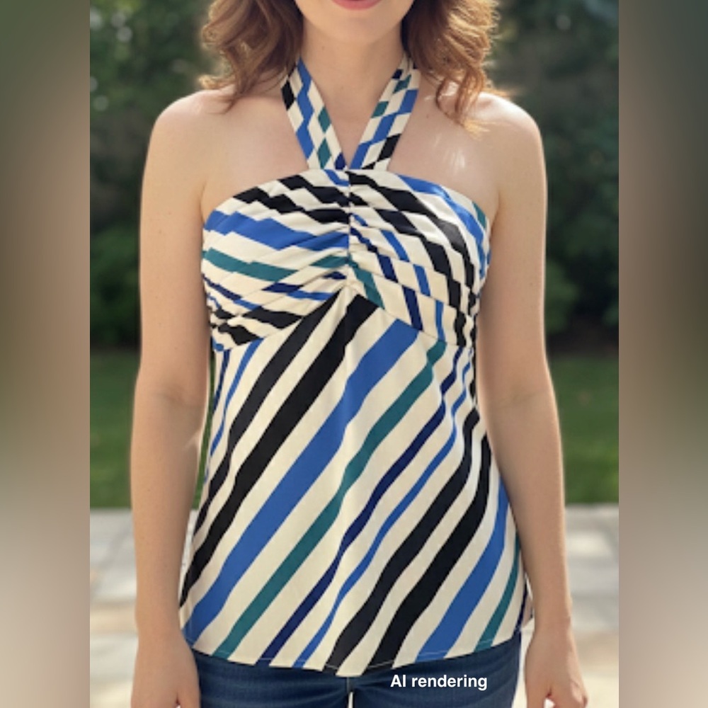The Limited Blue & White Stripe Pleated Halter Top | Medium NWT